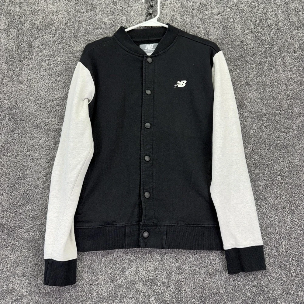 New Balance Jacket Boys XL 18/20 Black Gray Colorblock Varsity Fleece Snap